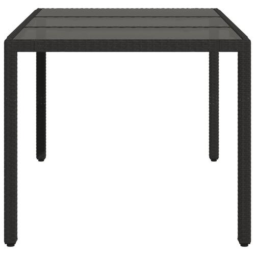 Havebord med glastop 150x90x75 cm polyrattan sort