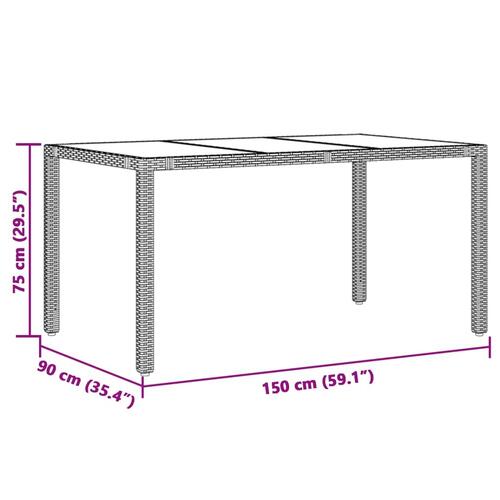 Havebord med glastop 150x90x75 cm polyrattan sort