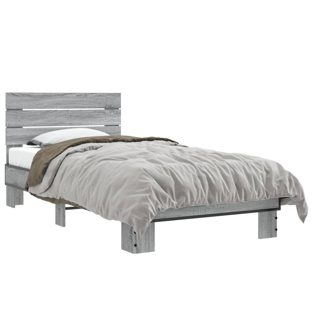 Sengeramme 75x190 cm konstrueret træ og metal grå sonoma-eg