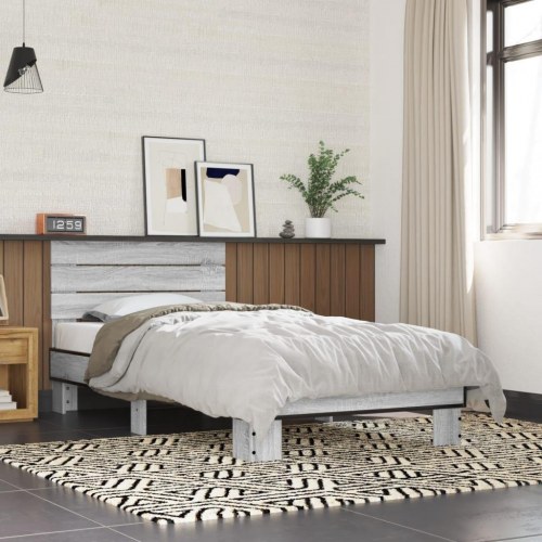 Sengeramme 75x190 cm konstrueret træ og metal grå sonoma-eg