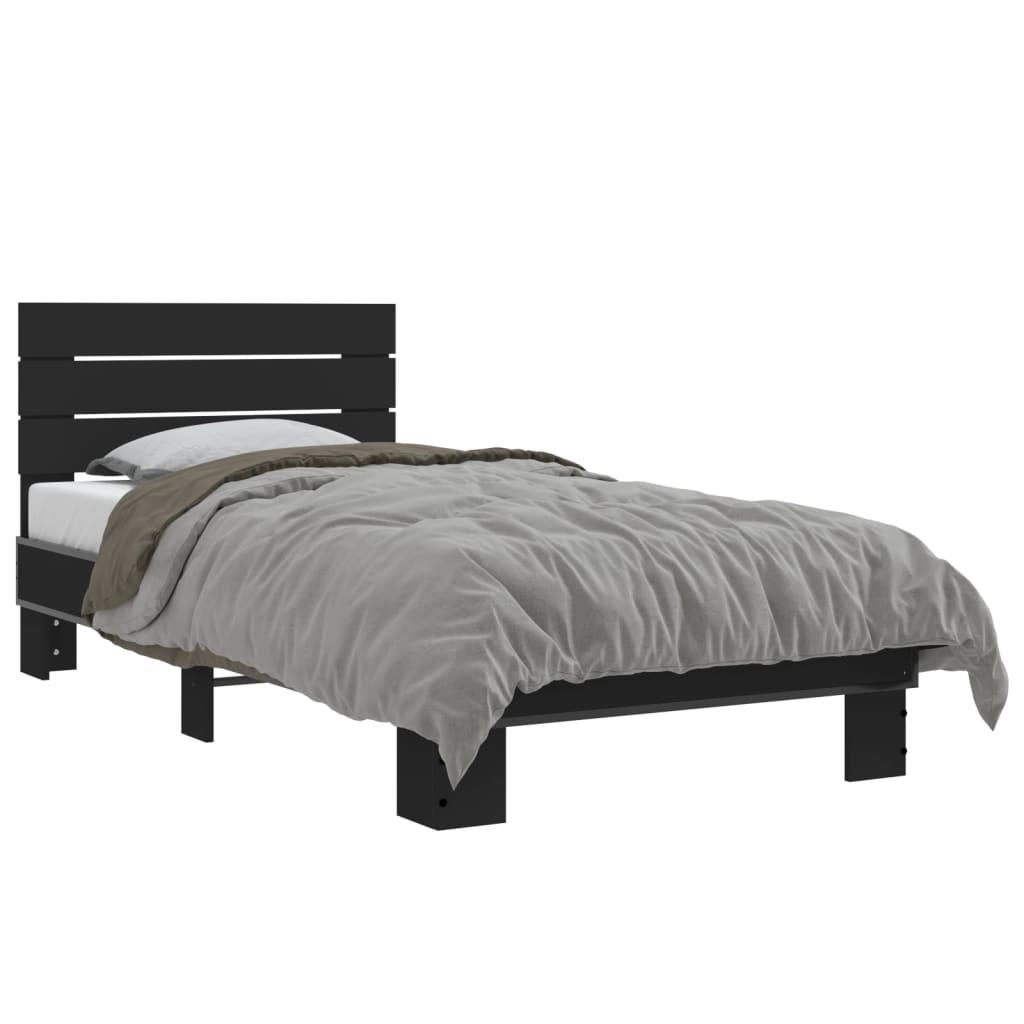 Sengeramme 90x190 cm konstrueret træ og metal sort