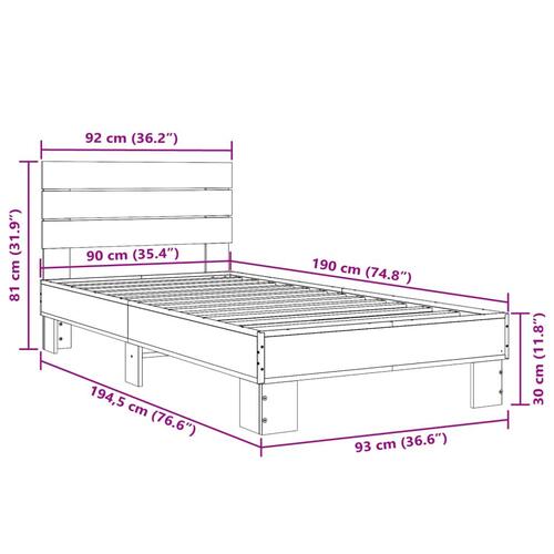 Sengeramme 90x190 cm konstrueret træ og metal sort