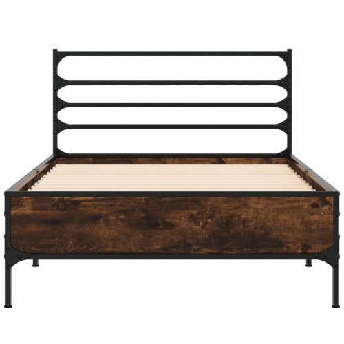 Sengeramme 90x190 cm konstrueret træ og metal røget eg