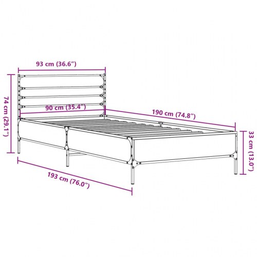 Sengeramme 90x190 cm konstrueret træ og metal røget eg