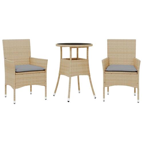 Spisebordssæt til haven 3 dele med hynder polyrattan og glas