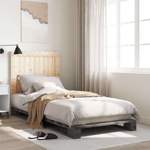 Sengeramme med sengegavl 90x200 cm massivt fyrretræ grå