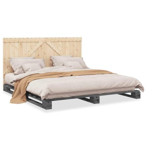 Sengeramme med sengegavl 200x200 cm massivt fyrretræ grå