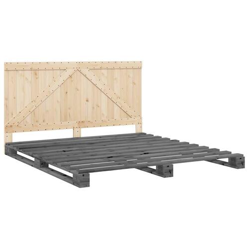 Sengeramme med sengegavl 200x200 cm massivt fyrretræ grå