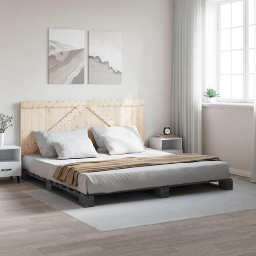 Sengeramme med sengegavl 200x200 cm massivt fyrretræ grå