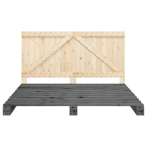 Sengeramme med sengegavl 200x200 cm massivt fyrretræ grå