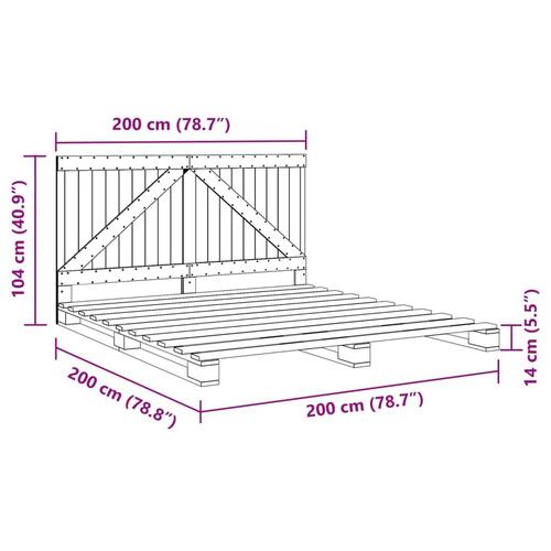 Sengeramme med sengegavl 200x200 cm massivt fyrretræ grå
