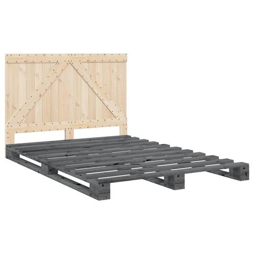 Sengeramme med sengegavl 160x200 cm massivt fyrretræ grå