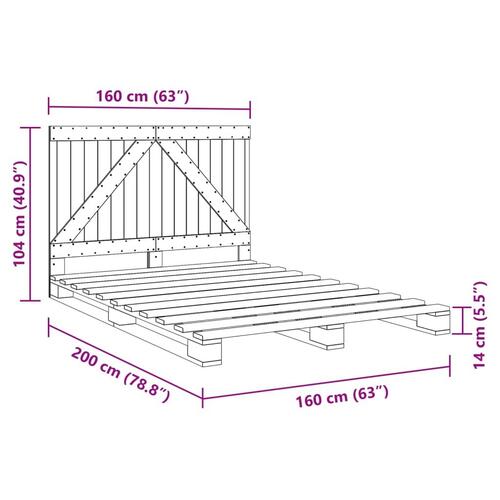 Sengeramme med sengegavl 160x200 cm massivt fyrretræ grå