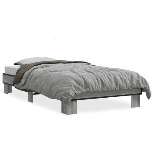 Sengeramme 90x200 cm konstrueret træ og metal grå sonoma-eg