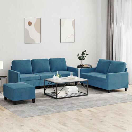 3 personers sofa med hynder velour blå