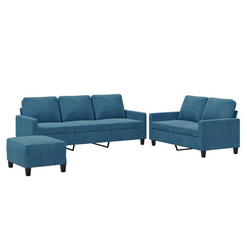 3 personers sofa med hynder velour blå