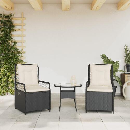 Havestole 2 stk. med lænefunktion polyrattan sort