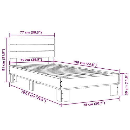 Sengeramme 75x190 cm konstrueret træ og metal sort