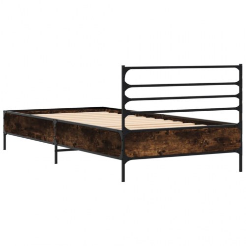 Sengeramme 90 x 200 cm i konstrueret træ og metal - røget egetræ