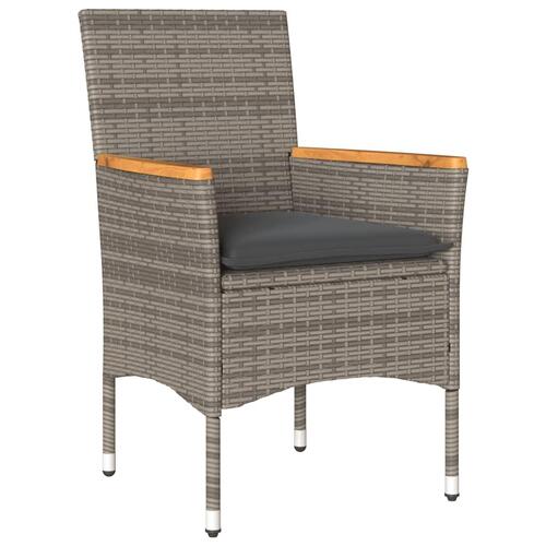 Spisebordssæt til haven 3dele med hynder polyrattan og glas grå