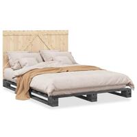 Sengeramme med sengegavl 140x200 cm massivt fyrretræ grå