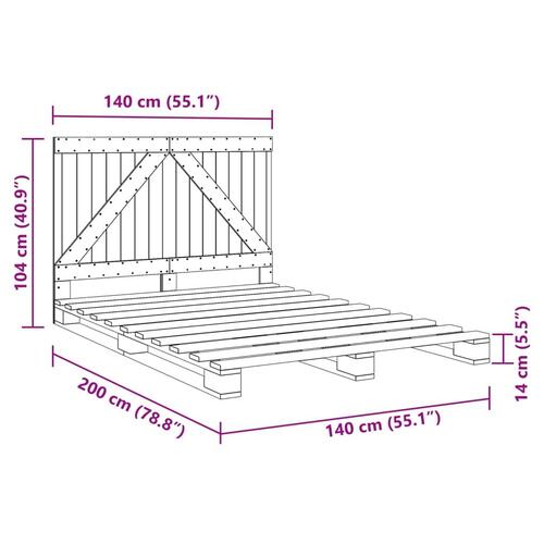 Sengeramme med sengegavl 140x200 cm massivt fyrretræ grå