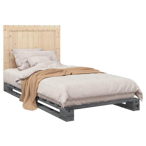 Sengeramme med sengegavl 100x200 cm massivt fyrretræ grå