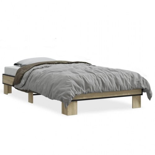 Sengeramme 90x190 cm konstrueret træ og metal sonoma-eg
