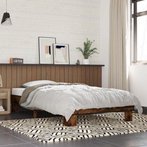 Sengeramme 90x200 cm konstrueret træ og metal røget eg