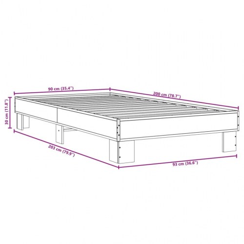 Sengeramme 90x200 cm konstrueret træ og metal røget eg