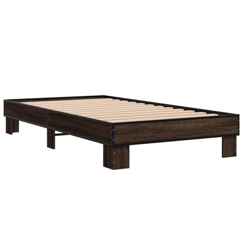 Sengeramme 90x200 cm konstrueret træ og metal brun egetræsfarve