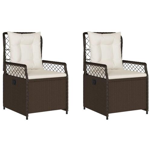 Havestole 2 stk. med lænefunktion polyrattan brun