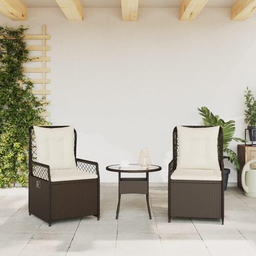 Havestole 2 stk. med lænefunktion polyrattan brun