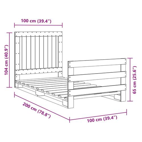 Sengeramme med sengegavl 100x200 cm massivt fyrretræ