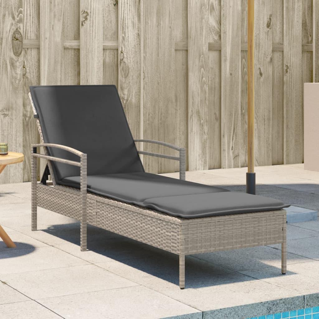 Liggestol med hynde 63x200x81 cm polyrattan lysegrå