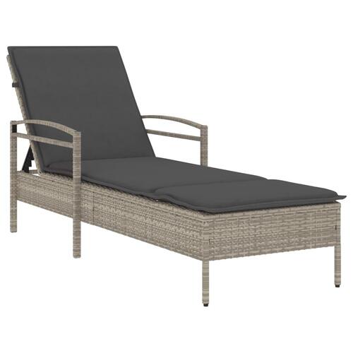 Liggestol med hynde 63x200x81 cm polyrattan lysegrå