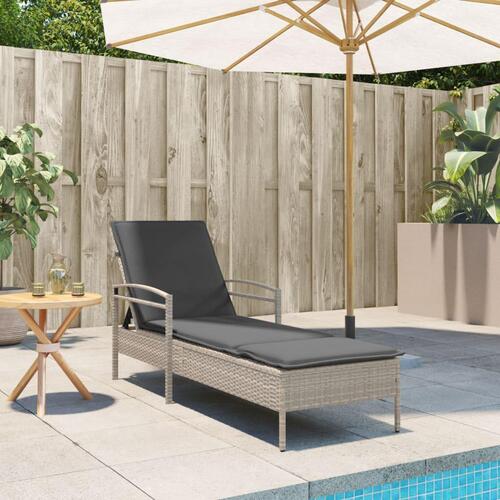 Liggestol med hynde 63x200x81 cm polyrattan lysegrå