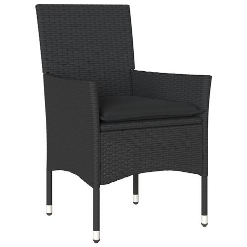 Bistrosæt til haven 3 dele med hynder polyrattan og glas sort