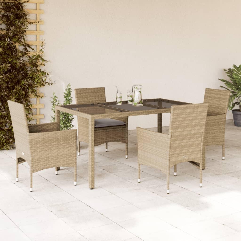 Spisebordssæt Til Haven 7Dele Med Hynder Polyrattan Og Glas - 4 / beige og grå / 150 x 90 x 75 cm