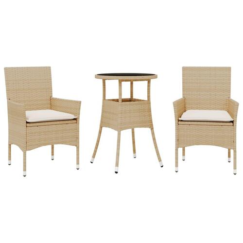 Spisebordssæt til haven 3 dele med hynder polyrattan og glas