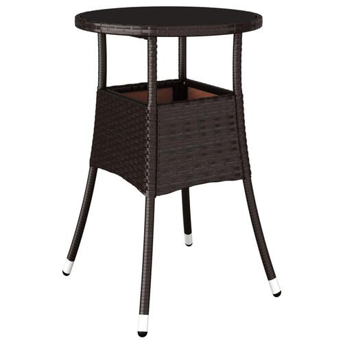 Spisebordssæt til haven 3dele m. hynder polyrattan og glas brun
