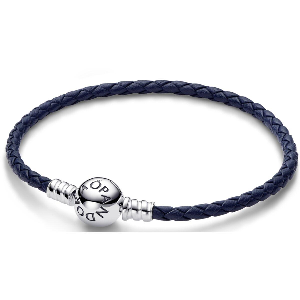 Pandora armbånd til kvinder - Round Clasp Blue Braided Leather
