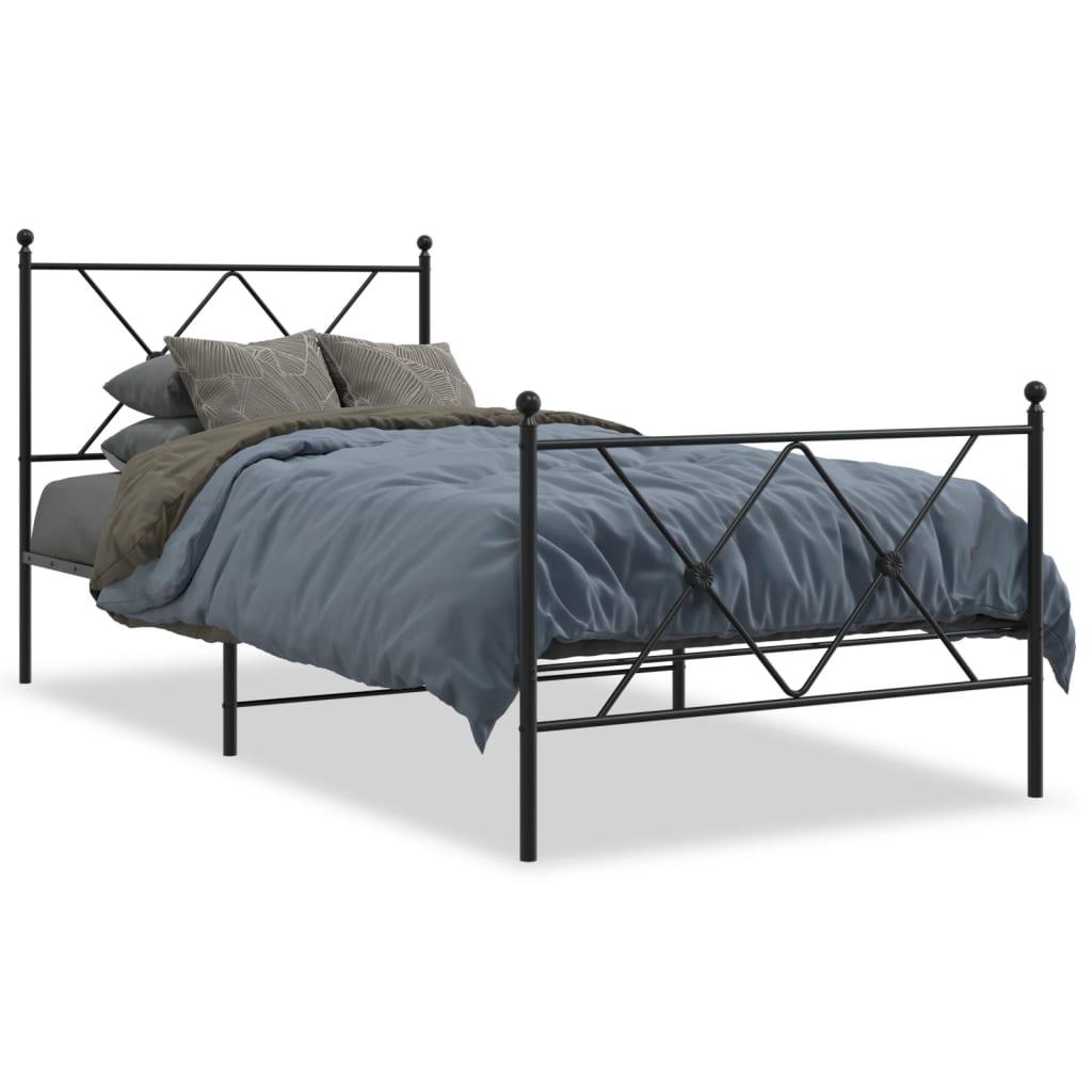 Sengeramme med sengegavl og fodgærde 90x190 cm metal sort