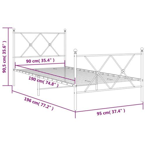 Sengeramme med sengegavl og fodgærde 90x190 cm metal sort