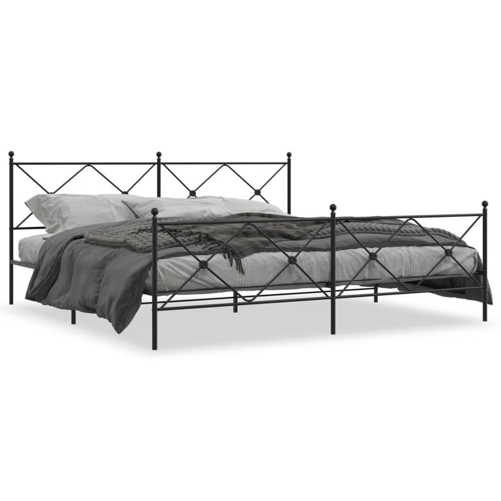 Sengeramme med sengegavl og fodgærde 200x200 cm metal sort