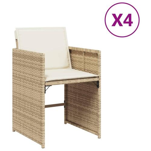 Havestole 4 stk. med hynder polyrattan beige