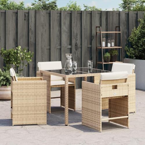 Havestole 4 stk. med hynder polyrattan beige