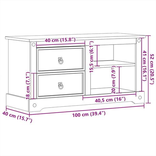 Tv-bord Corona 100x40x52 cm massivt fyrretræ