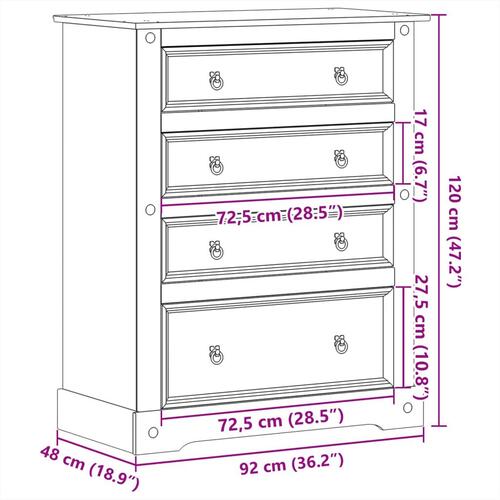 Kommode Corona 92x48x120 cm massivt fyrretræ