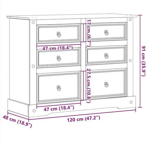 Kommode Corona 112x48x91 cm massivt fyrretræ